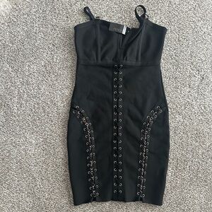 Posh Black Bustier Mini Dress Spaghetti Strap Bodycon
